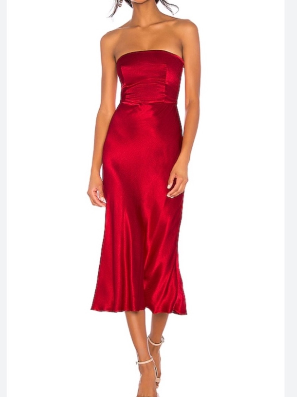 bec + bridge StraplessSatin Midi Dress open tie back Visions of Love Tie